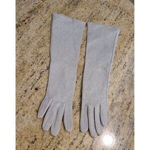 Vtg One Size Silver Metallic Stretch Formal 13.5" Long Gloves Whimsigoth Fairy